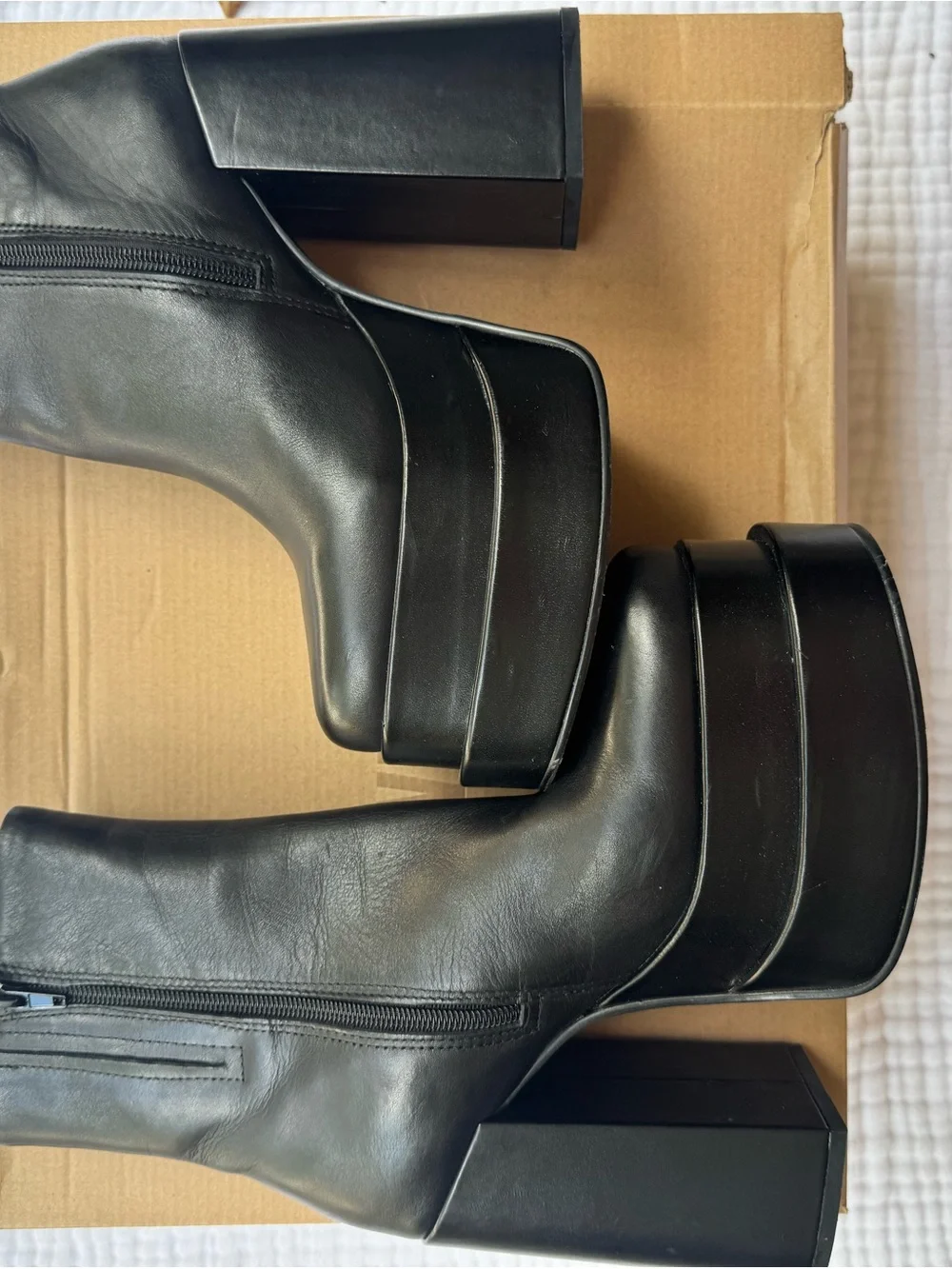 Steve Madden Black Leather Platform Block Heel Ankle Boots